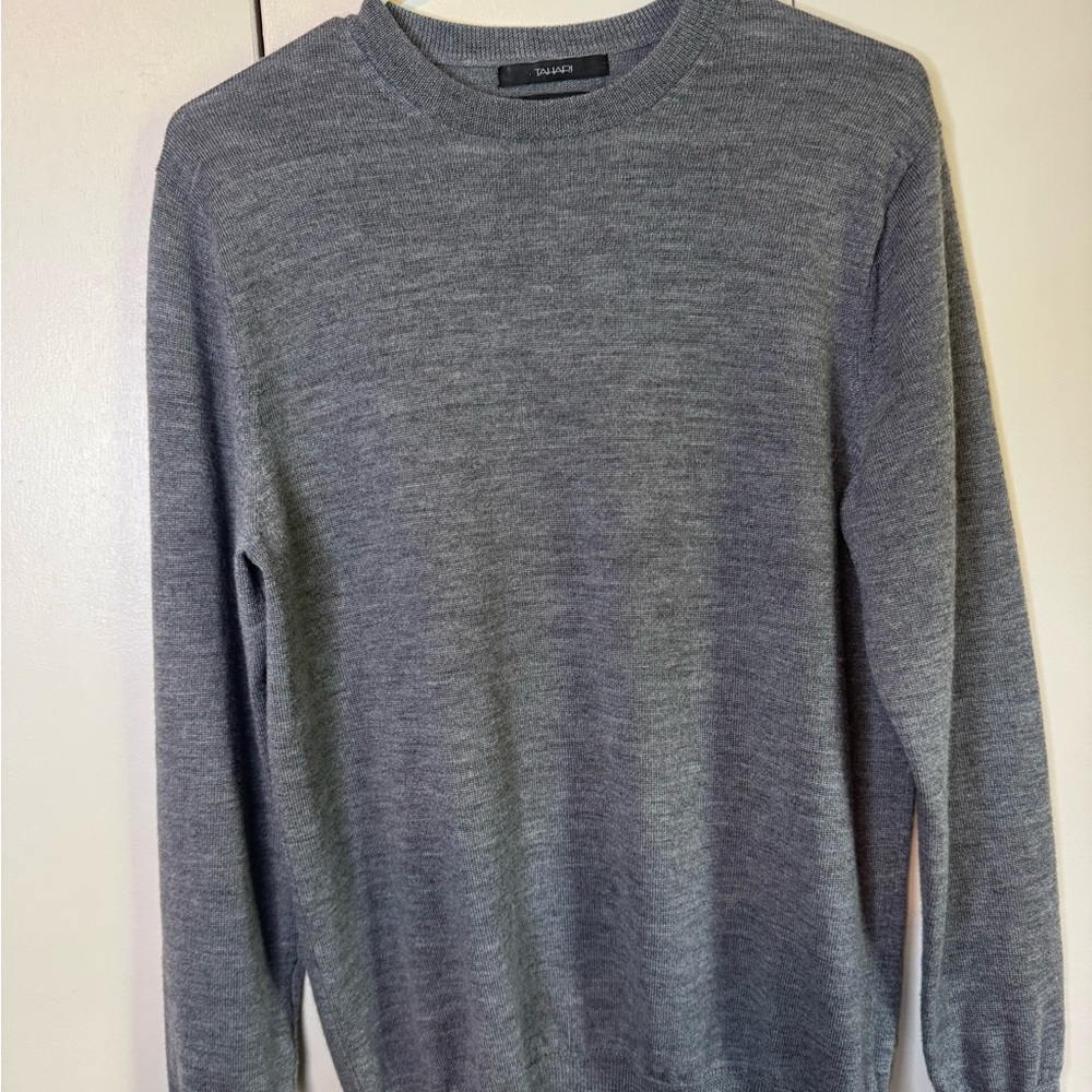 Tahari Gray Knit Crewneck Sweater